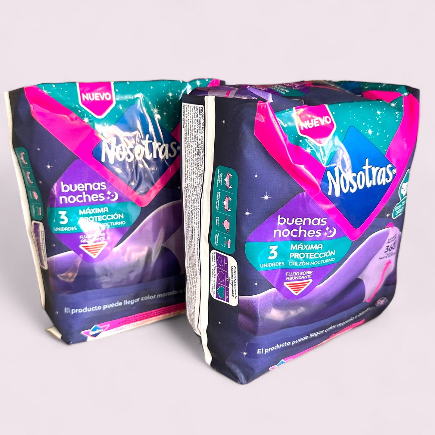 CALZON NOCTURNO NOSOTRAS PACK 2 UNIDADES BUENAS NOCHES MAXIMA PROTECCION TALLA L/XL X3