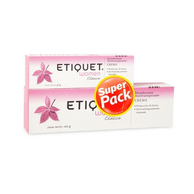 DESODORANTE MUJER PACK ETIQUET WOMEN CREMA 100 + 30 GRS (2 UNIDADES)