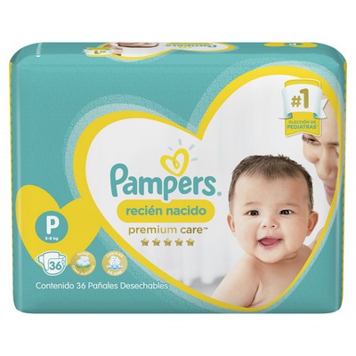 PAÑALES PAMPERS PREMIUM CARE TALLA P - 36 UNIDADES