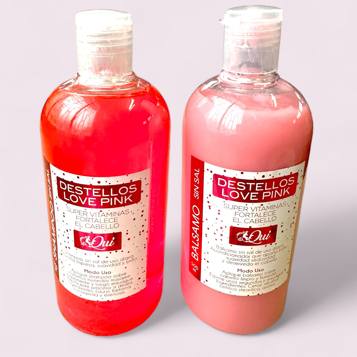 PACK SHAMPOO & ACONDICIONADOR SIN SAL DESTELLOS LOVE PINK 500 ML OUI