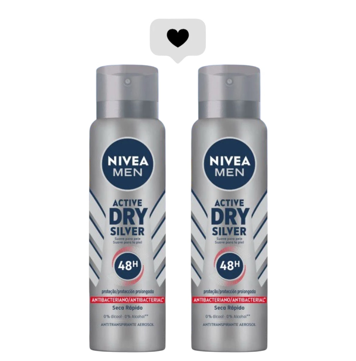 DESODORANTE HOMBRE NIVEA MEN ACTIVE DRY SILVER 48 HRS S/ALCOHOL 150 ML PACK 2 UNIDADES