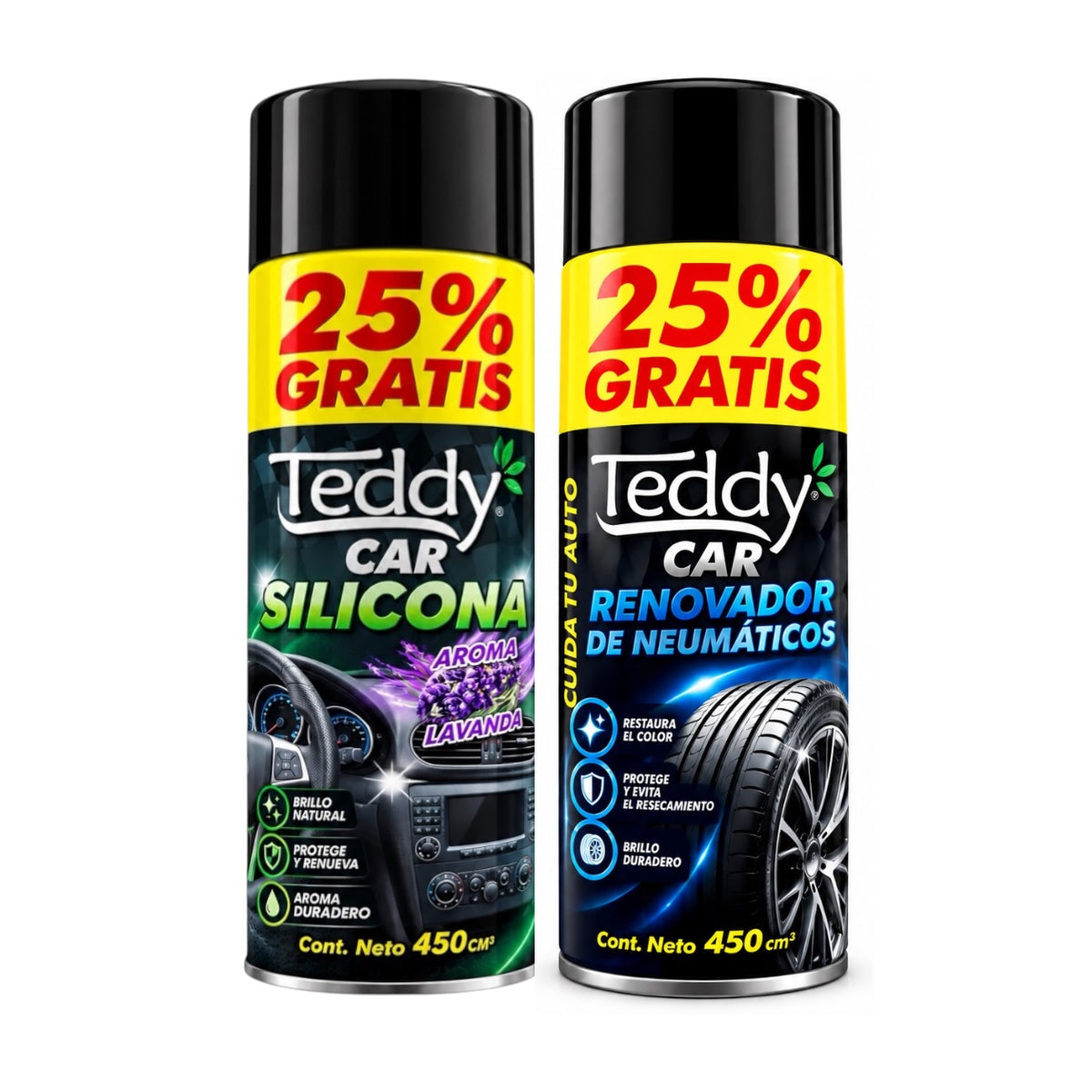 TEDDY CAR PACK SILICONA + RENOVADOR NEUMATICOS SPRAY VTX 500 ML (450CM3)