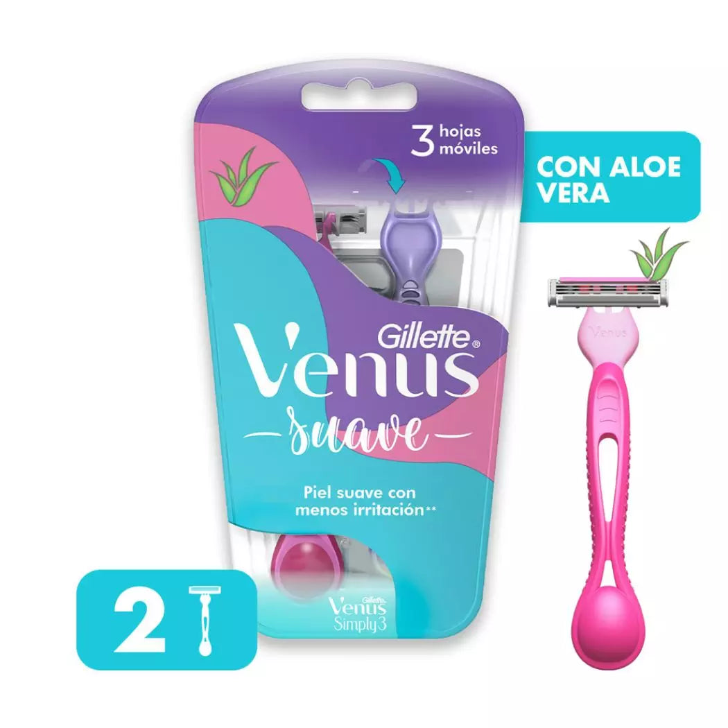 DEPILACION - GILLETTE SIMPLY VENUS SUAVE, 2 MAQUINAS DE AFEITAR DESECHABLE 3 HOJAS