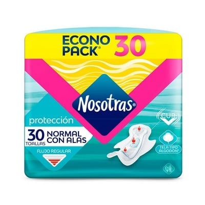 TOALLITAS HIGIENICAS NOSOTRAS - CON ALAS FLUJO REGULAR 30 UNIDADES