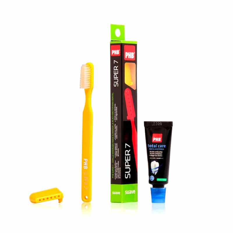 CEPILLO DENTAL PHB ADULTO SUPER 7 SUAVE + PASTA DENTAL 15ML (COLOR NEGRO)