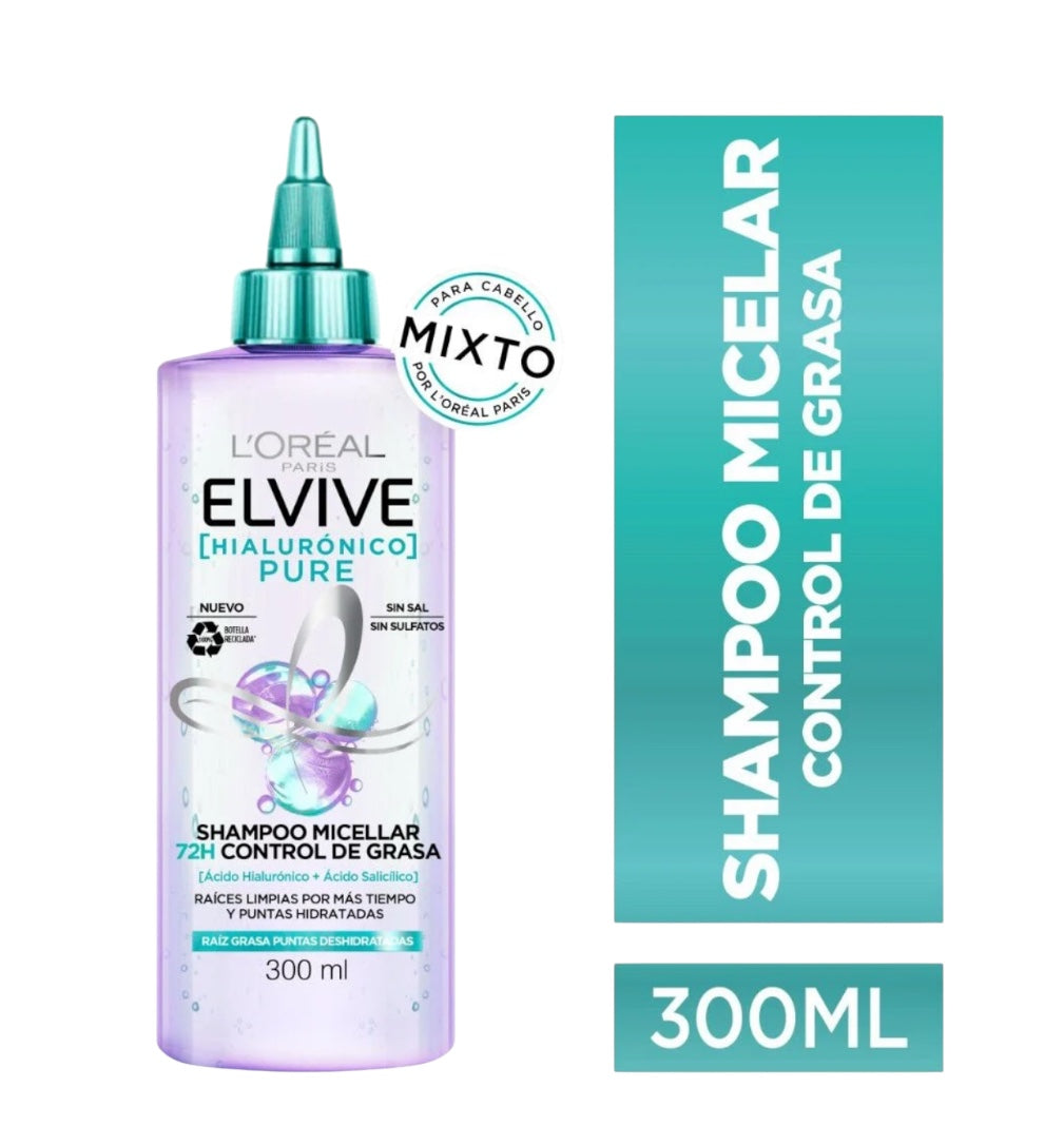 ELVIVE SHAMPOO MICELAR CONTROL DE GRASA HIALURONICO PURE 300 ML