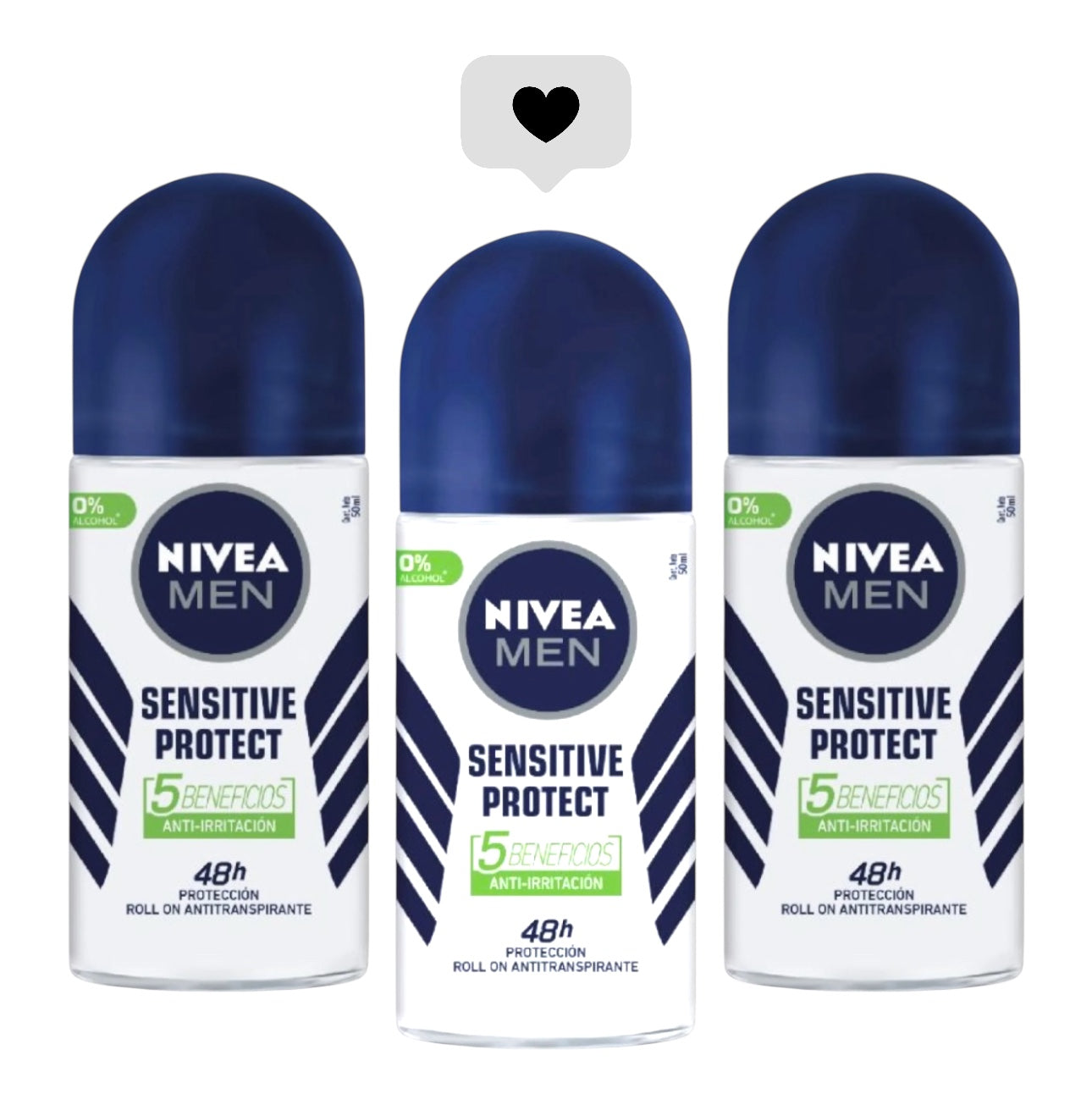DESODORANTE HOMBRE PACK 3 UNID. NIVEA FOR MEN DESODORAN.ROLL ON AP.SENSITIVE PROTECT 48H P/SENSIBL.0%ALCOH 50ML
