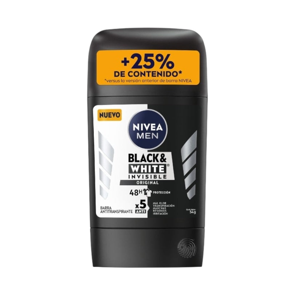 DESODORANTE HOMBRE NIVEA MEN DES. BARRA ANTITRANSPIRANTE BLACK&WHITE 48H INVISIBLE 54G