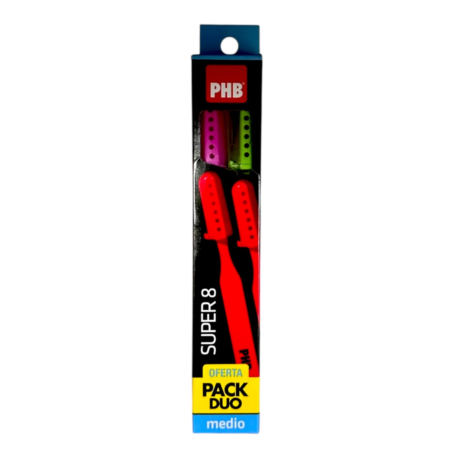 CEPILLO DENTAL PHB ADULTO SUPER 8 MEDIO PACK DUO.X2 ROSA+VERDE