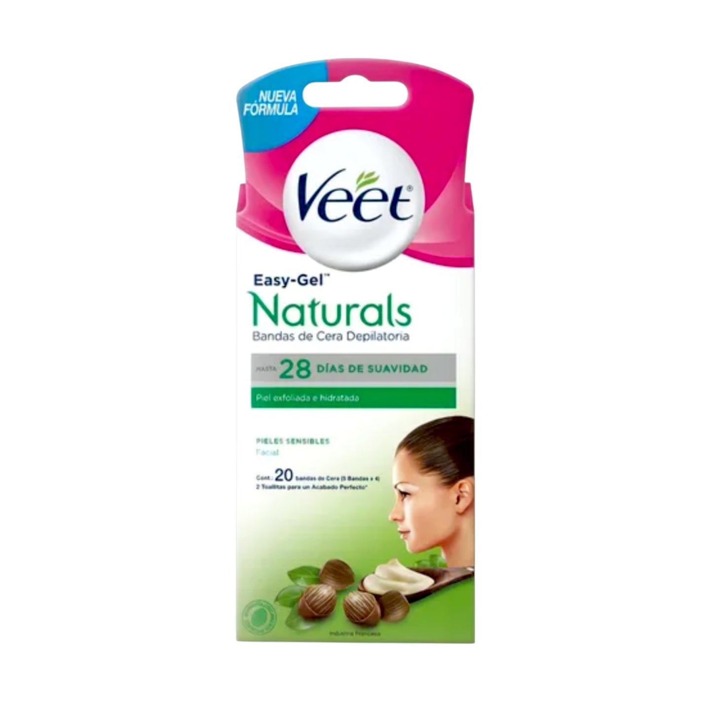 DEPILACION VEET NATURALS EASY GEL BANDAS DEPILATORIAS FACIAL P/S.C/2 TOA.HID (20 UNIDADES)