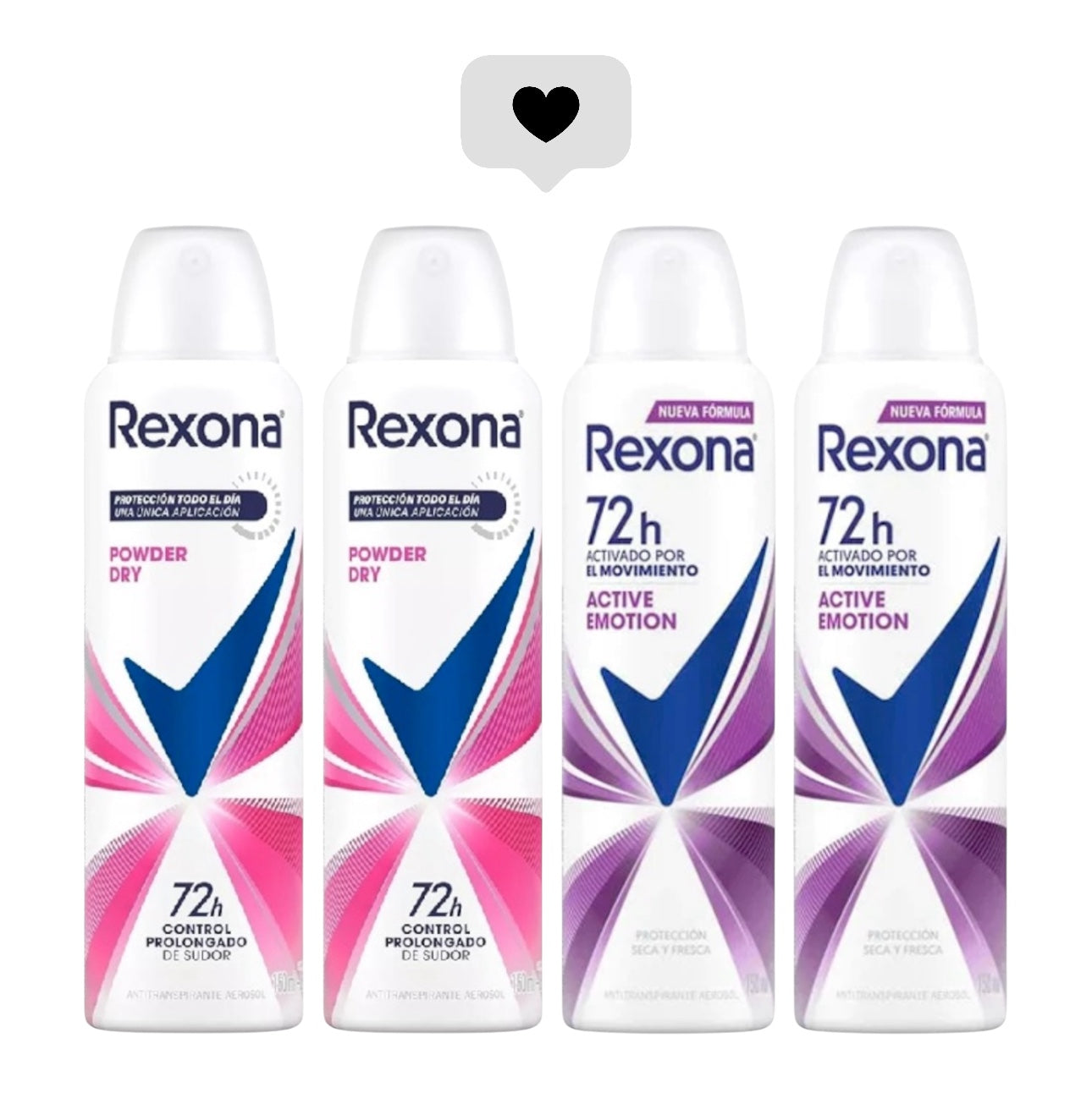 DESODORANTE MUJER PACK REXONA POWDER DRY - ACTIVE EMOTION ANTITRANSPIRANTE SPRAY 72 HRS X4 UNIDADES