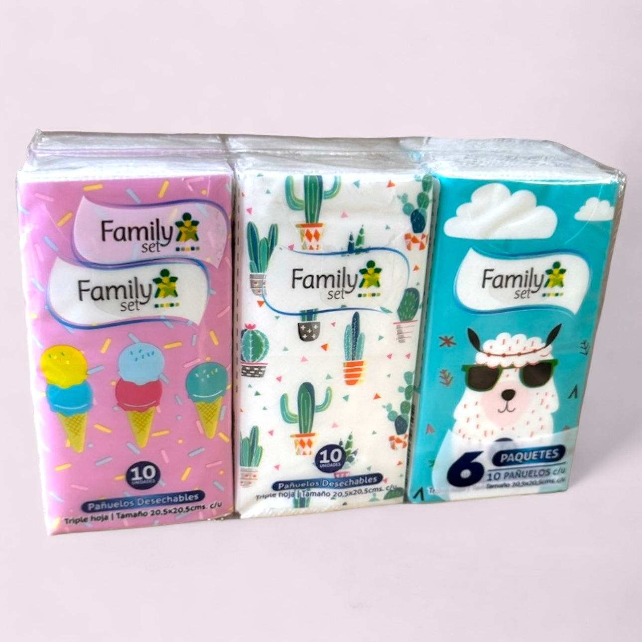 PANUELOS DESCHABLES FAMILY SET DOBLE HOJA 6 PAQUETES C/10PANUELOS C/U