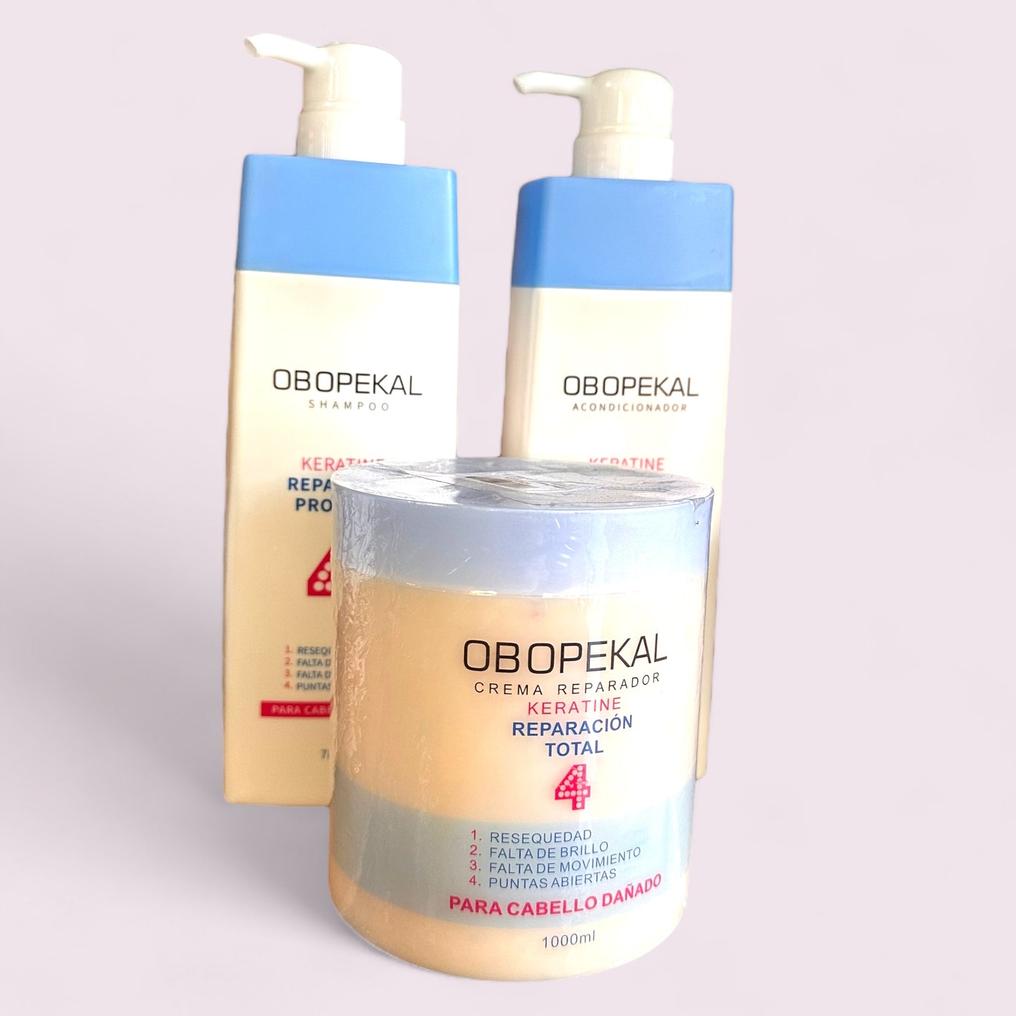 PACK SHAMPOO, ACONDICIONADOR & CREMA OBOPEKAL KERATINE REPARACION PROFUNDA 4 PARA CABELLO DAÑADO 780ML