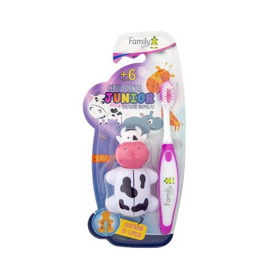 CEPILLO DENTAL INFANTIL FAMILY SET JUNIOR +6AÑOS + SUJETADOR ANIMALITO VACA