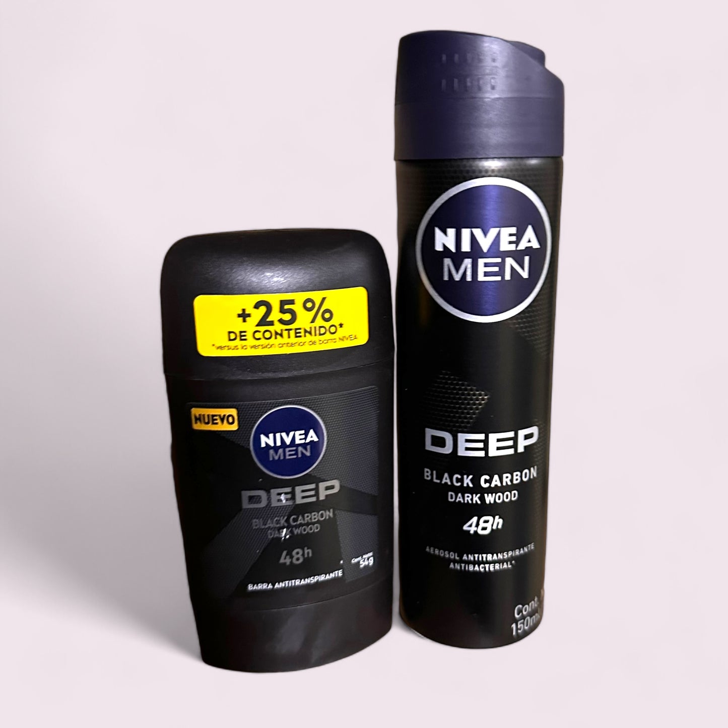 DESODORANTE HOMBRE NIVEA MEN DEEP PACK DES.SPRAY A/P.DRY Y CLEAN FEEL 48HRS.150ML + NIVEA MEN DESODORANTE BARRA ANTITRANSPIRANTE DEEP 48H BLACK CARBON 54G