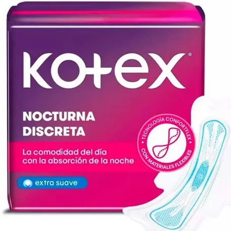 TOALLITAS HIGIÉNICAS NOCTURNAS DISCRETAS KOTEX EXTRA SUAVE X12
