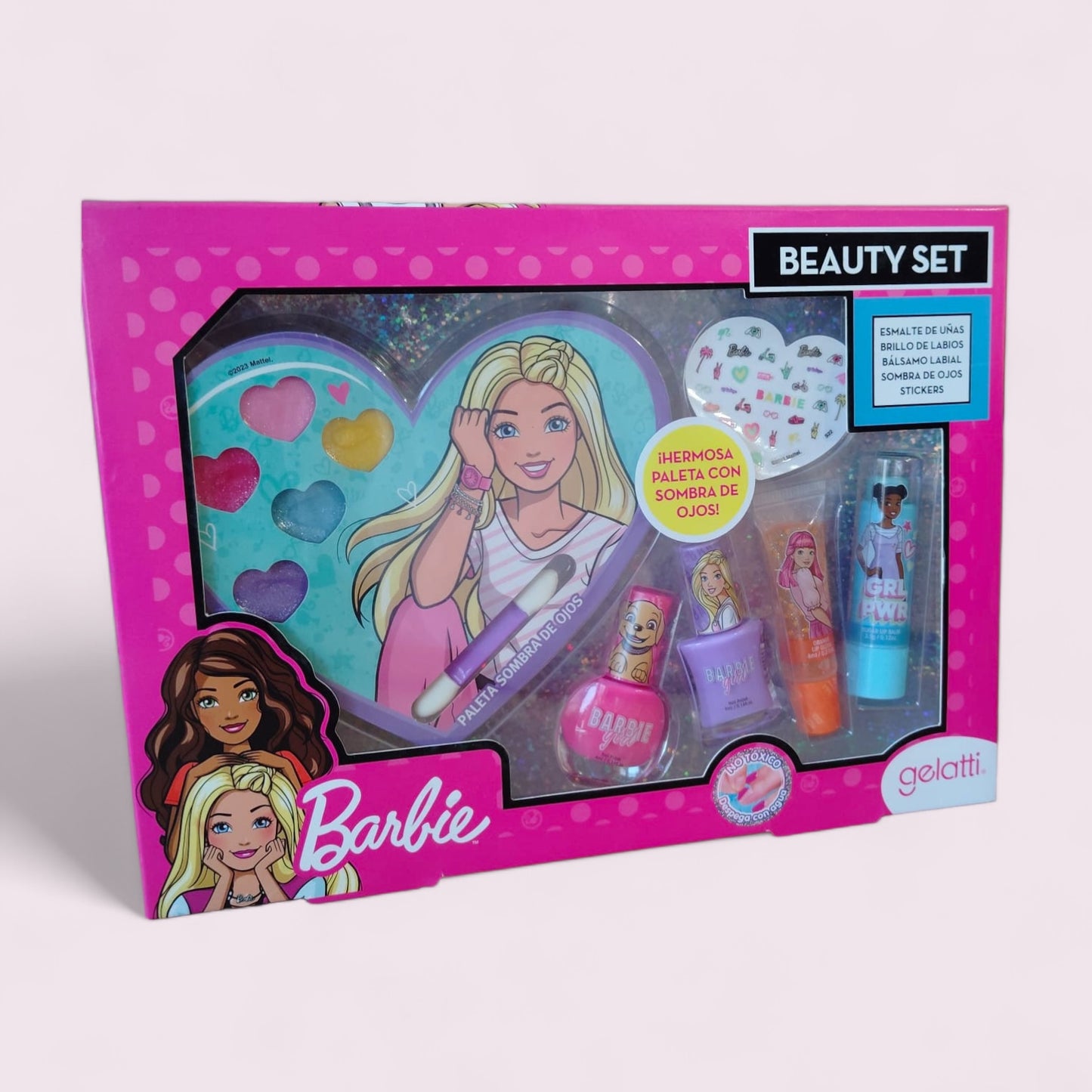 GELATTI SET BARBIE ESMALTES + BALSAMO LABIAL + PALETA SOMBRAS + BRILLO LABIOS