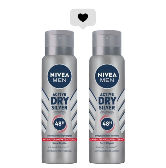 DESODORANTE HOMBRE NIVEA MEN ACTIVE DRY SILVER 48 HRS S/ALCOHOL 150 ML PACK 2 UNIDADES