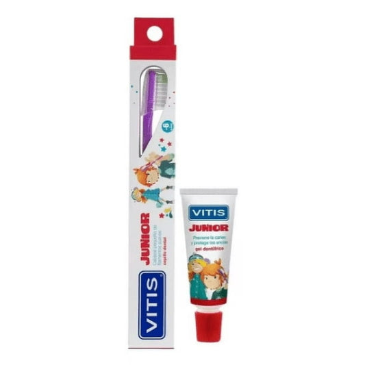 CEPILLO DENTAL INFANTIL VITIS + GEL DENTAL 15 ML (COLOR NARANJO)