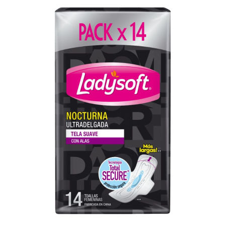 TOALLITAS LADYSOFT ULTRADELGADA NOCTURNA TELA ULTRASECA CON ALAS 14 UNIDADES