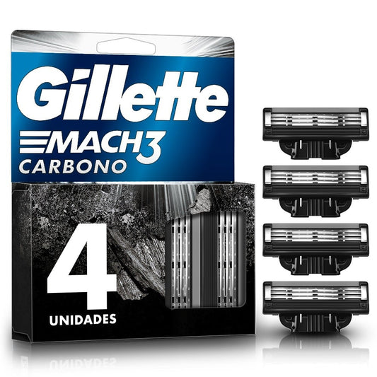 AFEITADO - GILLETTE MACH 3 CARBONO REPUESTO PARA MAQUINA DE AFEITAR 4 UNIDADES