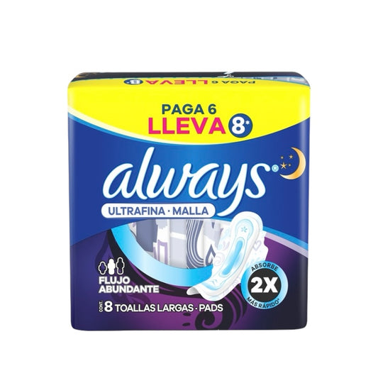 ALWAYS TOALLITAS HIGIÉNICAS ULTRAFINA MALLA FLUJO ABUNDANTE X8