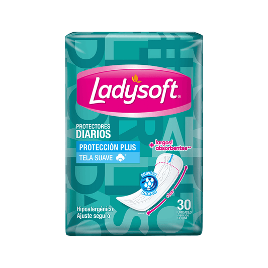 PROTECTORES DIARIOS LADYSOFT PROTECCION PLUS TELA SUAVE 30 UNIDADES