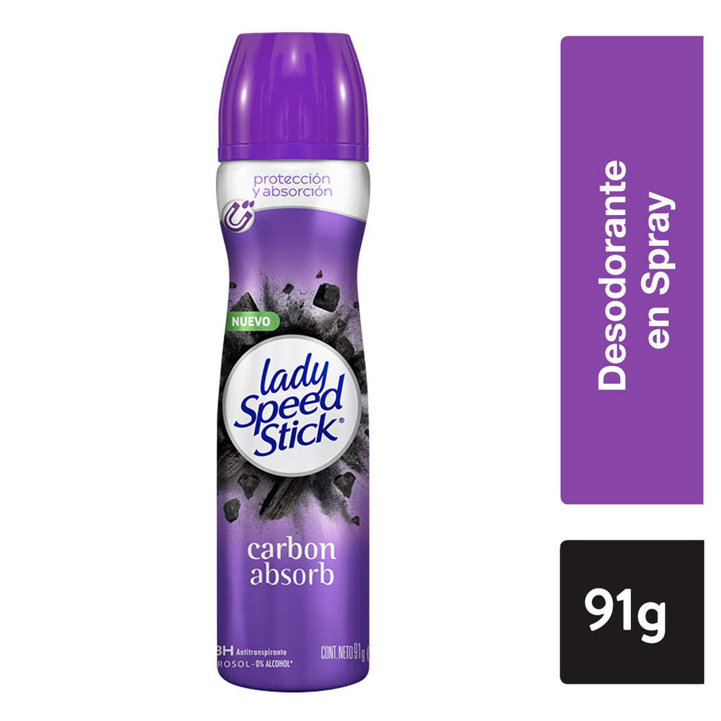 DESODORANTE MUJER LADY SPEED STICK CARBON ABSORB SPRAY 72 HRS