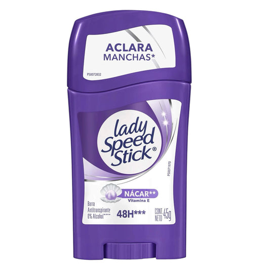 DESODORANTE MUJER LADY SPEED STICK BARRA ACLARA MANCHAS (NÁCAR) 45G  0% ALCOHOL 48HRS