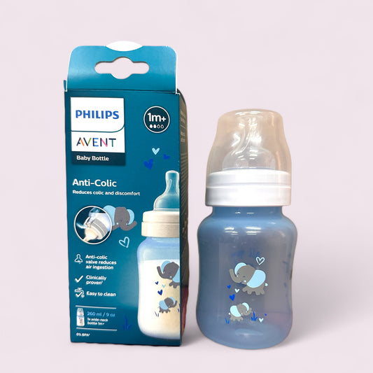 MAMADERA AVENT CON VÁLVULA ANTICÓLICO ELEFANTE AZUL 260ML