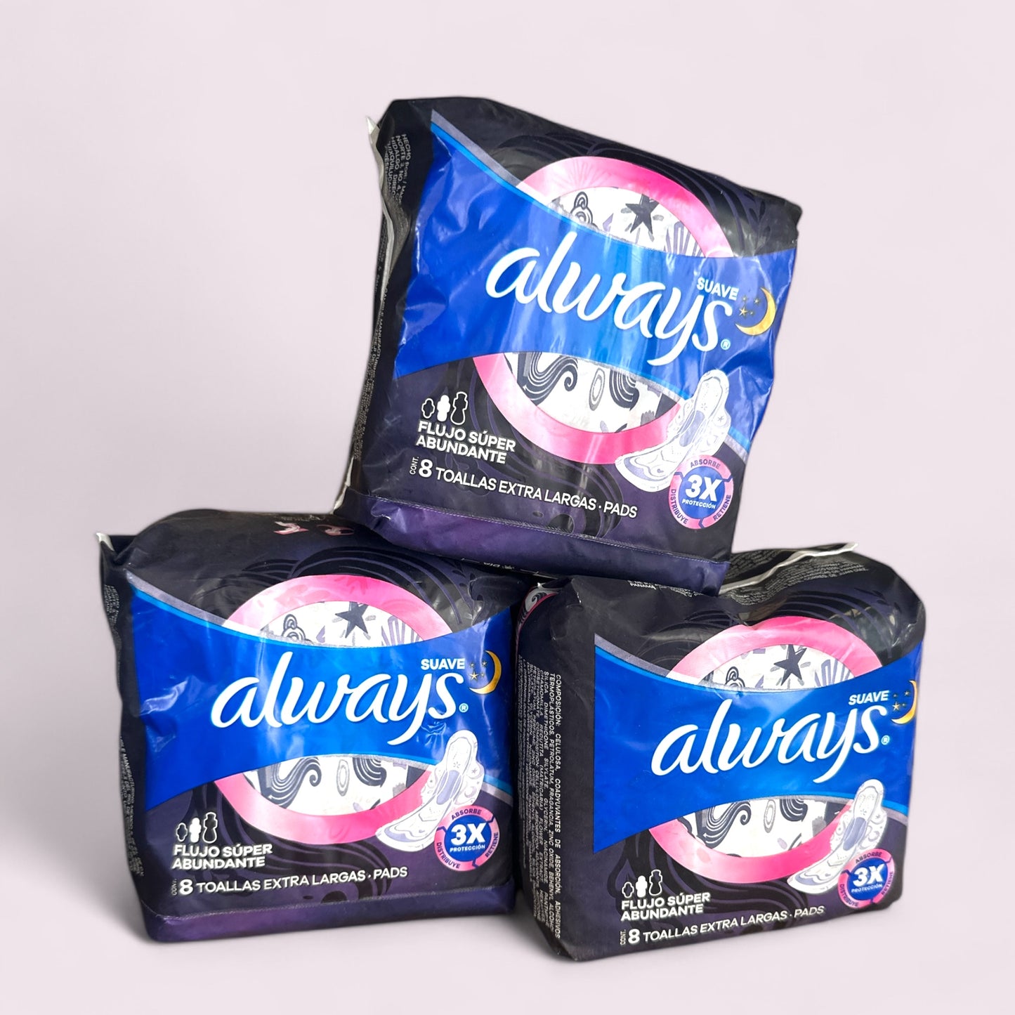 ALWAYS EXTRA LARGAS NOCTURNAS (PACK X3 UNID) FLUJO SUPER ABUNDANTE 8 UNIDADES