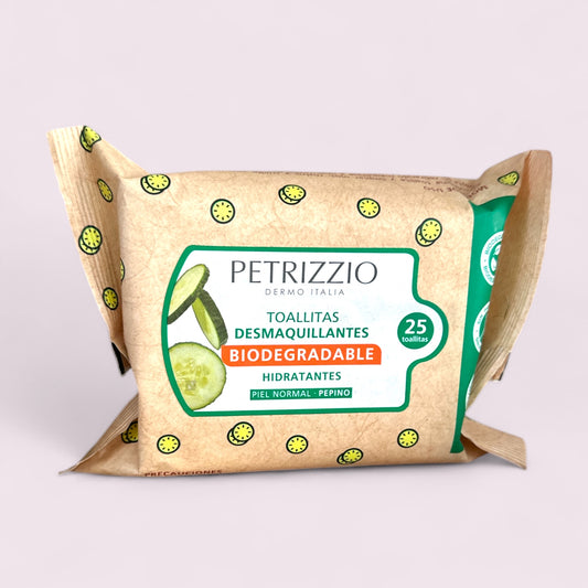 TOALLITAS DESMAQUILLANTES PETRIZZIO PEPINO BIODEGRADABLES X25 - PIEL NORMAL