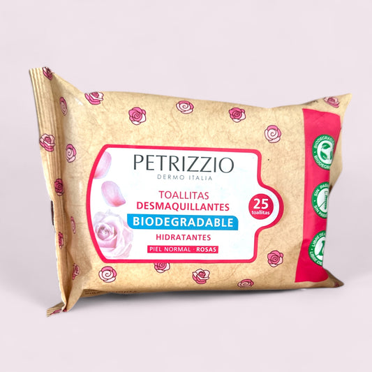 TOALLITAS DESMAQUILLANTES PETRIZZIO ROSAS, BIODEGRADABLES X25 - PIEL NORMAL