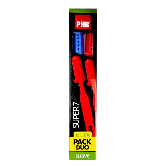 CEPILLO DENTAL PHB ADULTO  SUPER 7  SUAVE PACK DUO.X2 AZUL+ROJO