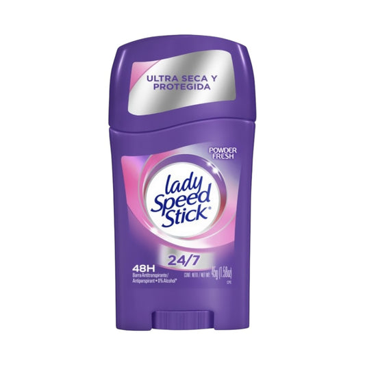 DESODORANTE MUJER LADY SPEED STICK BARRA POWDER FRESH 48H ANTITRANSP.0% ALCOH.45GR